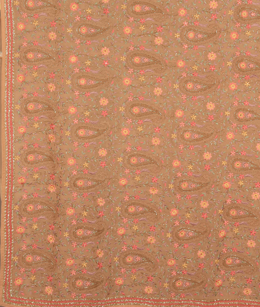 Beige Georgette Silk Embroidery Saree T3150044