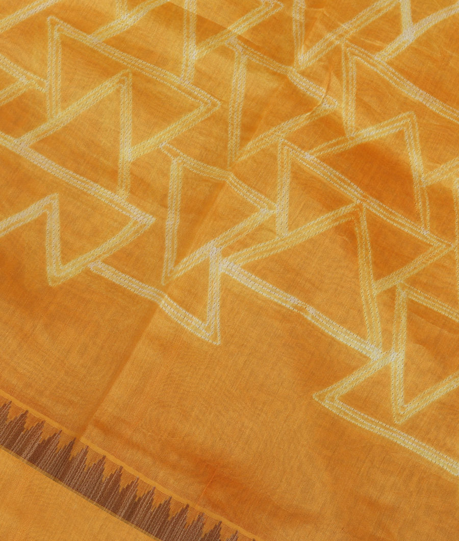 Yellow Printed Cotton Saree T343880-image
