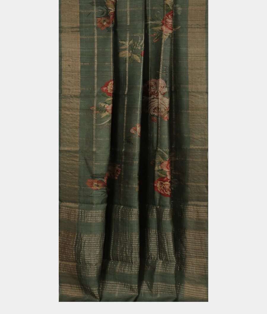 Green Tussar Printed Saree T3404482