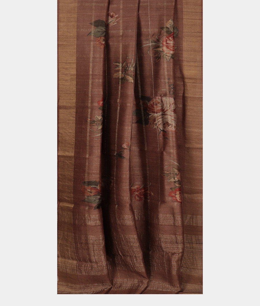 Brown Tussar Printed Saree T3404682