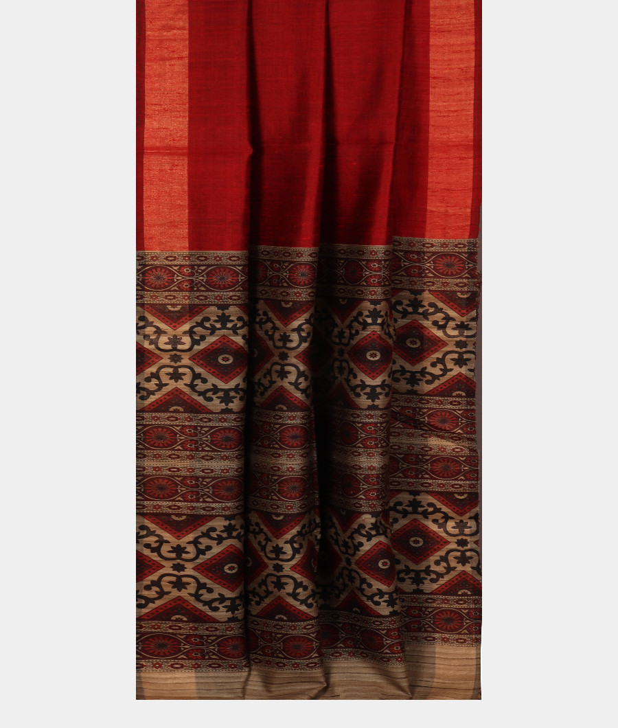 Rust Tussar Printed Saree T3193222