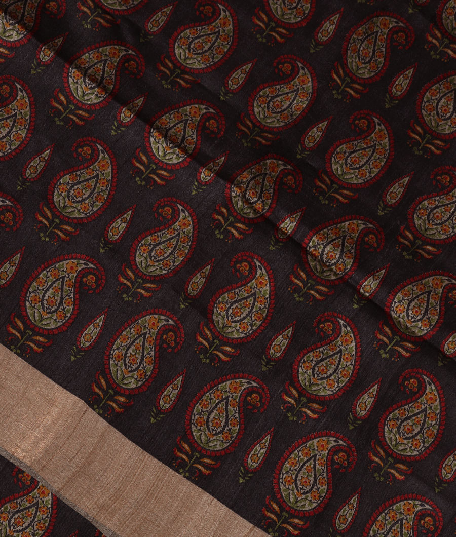 Black Tussar Printed Saree T339619-image