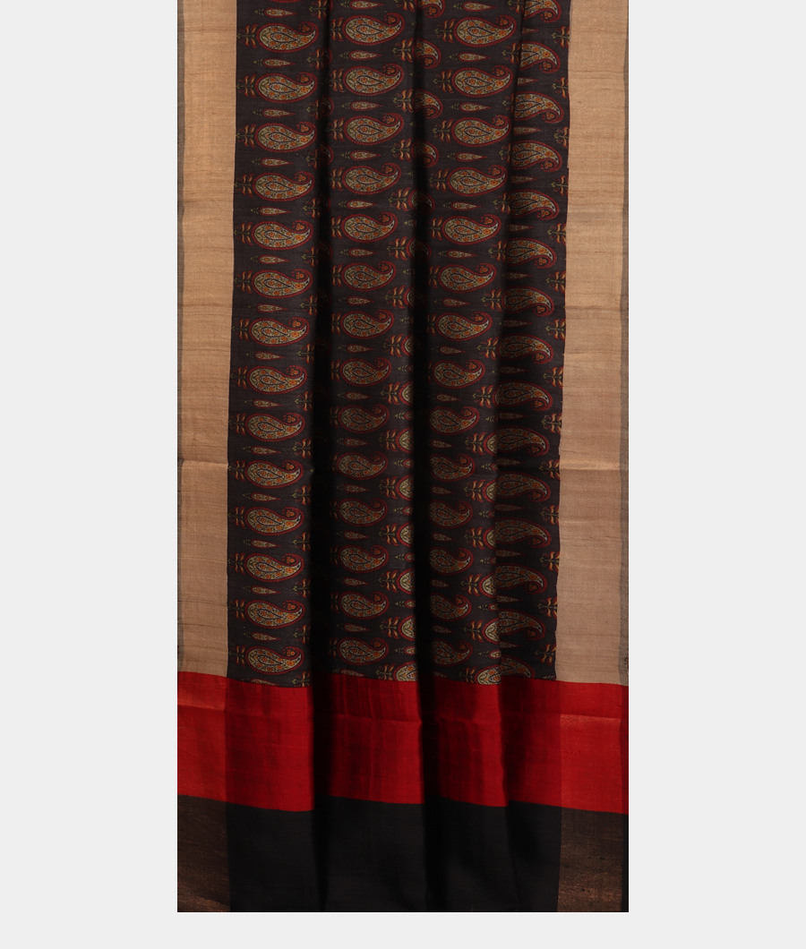 Black Tussar Printed Saree T3396192