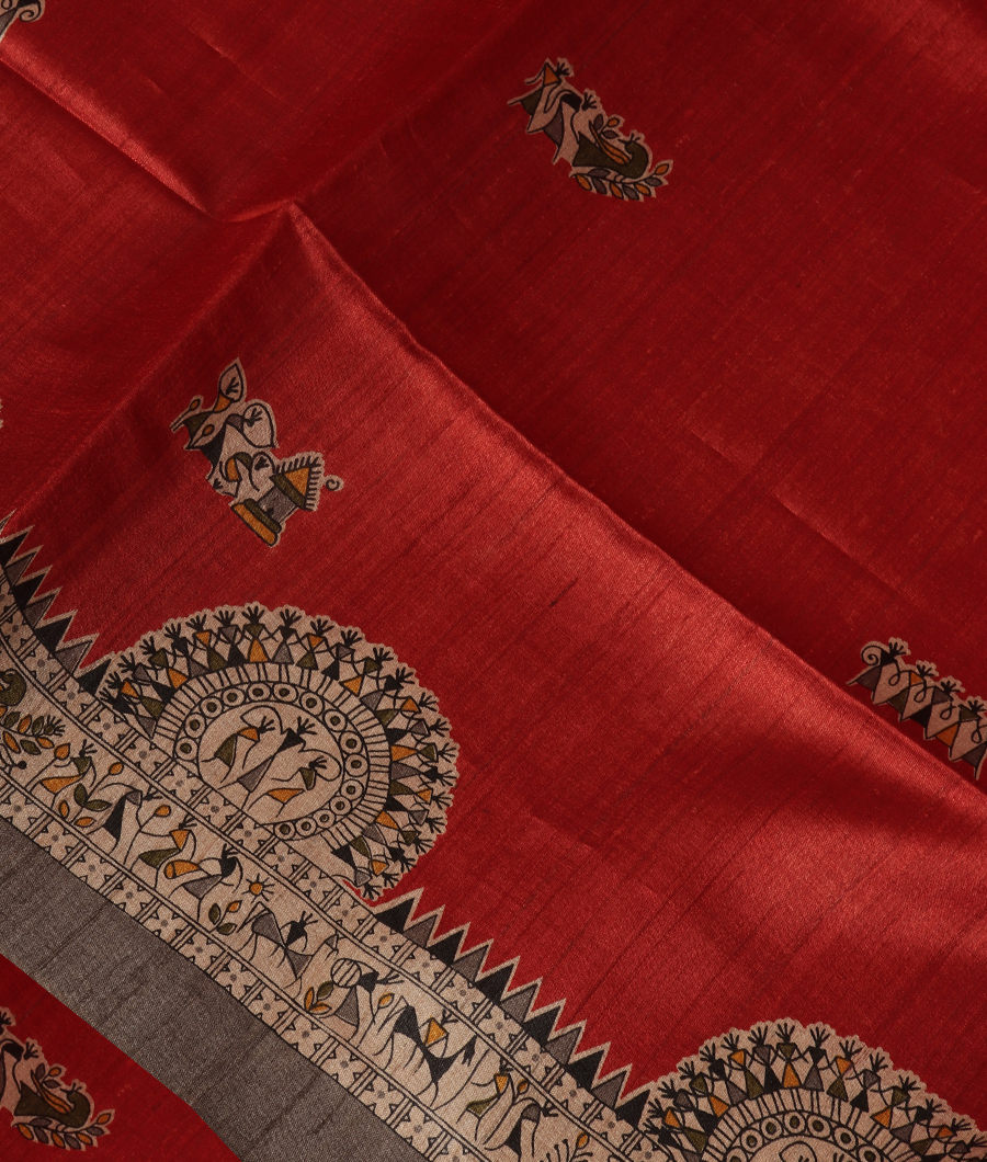 Rust Tussar Printed Saree T336990-image