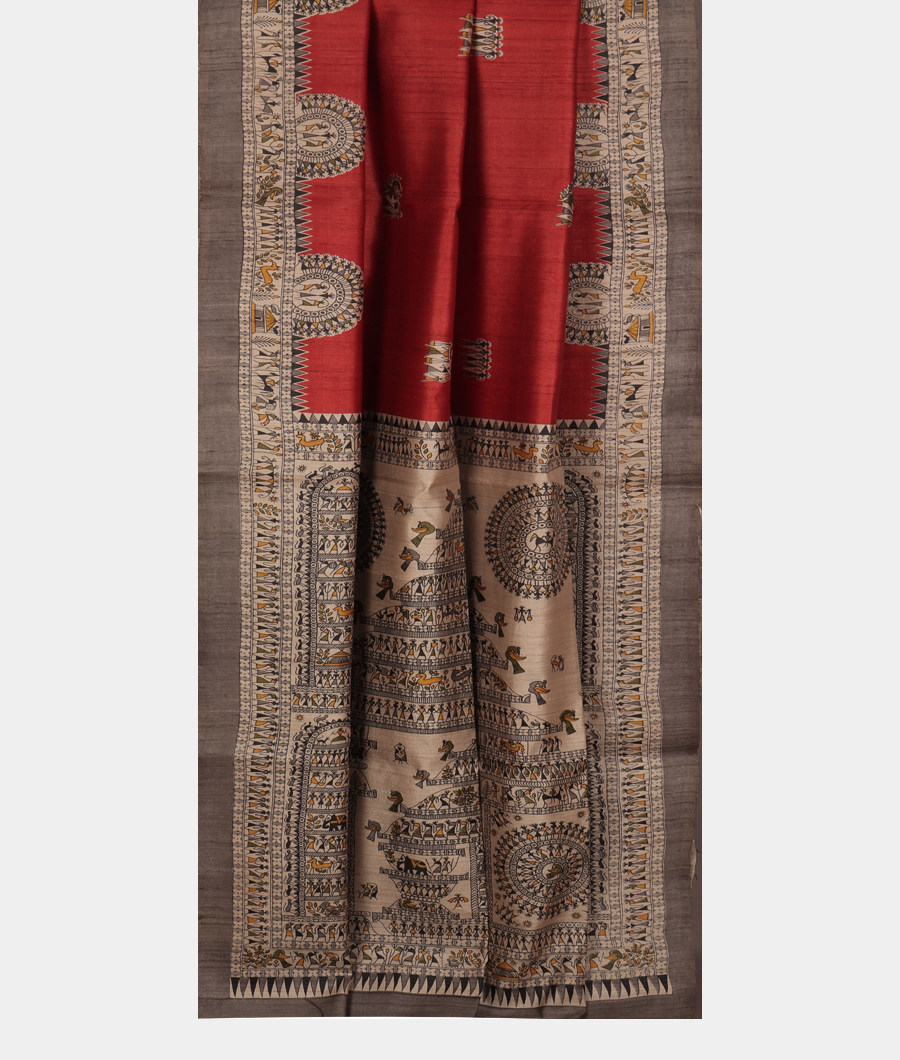 Rust Tussar Printed Saree T3369902