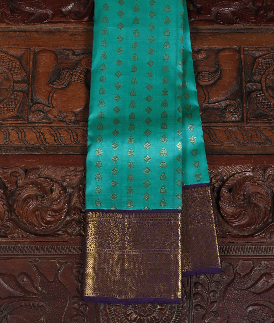 Bluish Green Handwoven Kanjivaram Silk Saree T314568-image