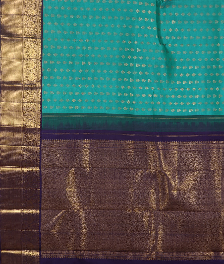 Bluish Green Handwoven Kanjivaram Silk Saree T3145684