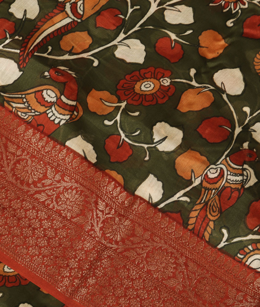 Green Soft Printed Cotton Saree T343126-image
