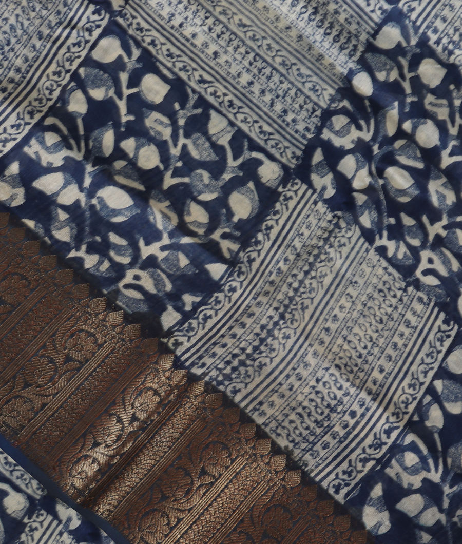 Blue Soft Printed Cotton Saree T343110-image