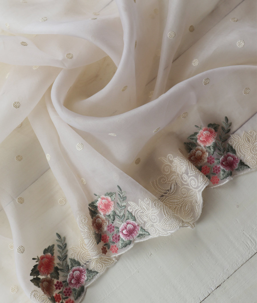 Off-White Kora Organza Embroidery Saree T344085-image