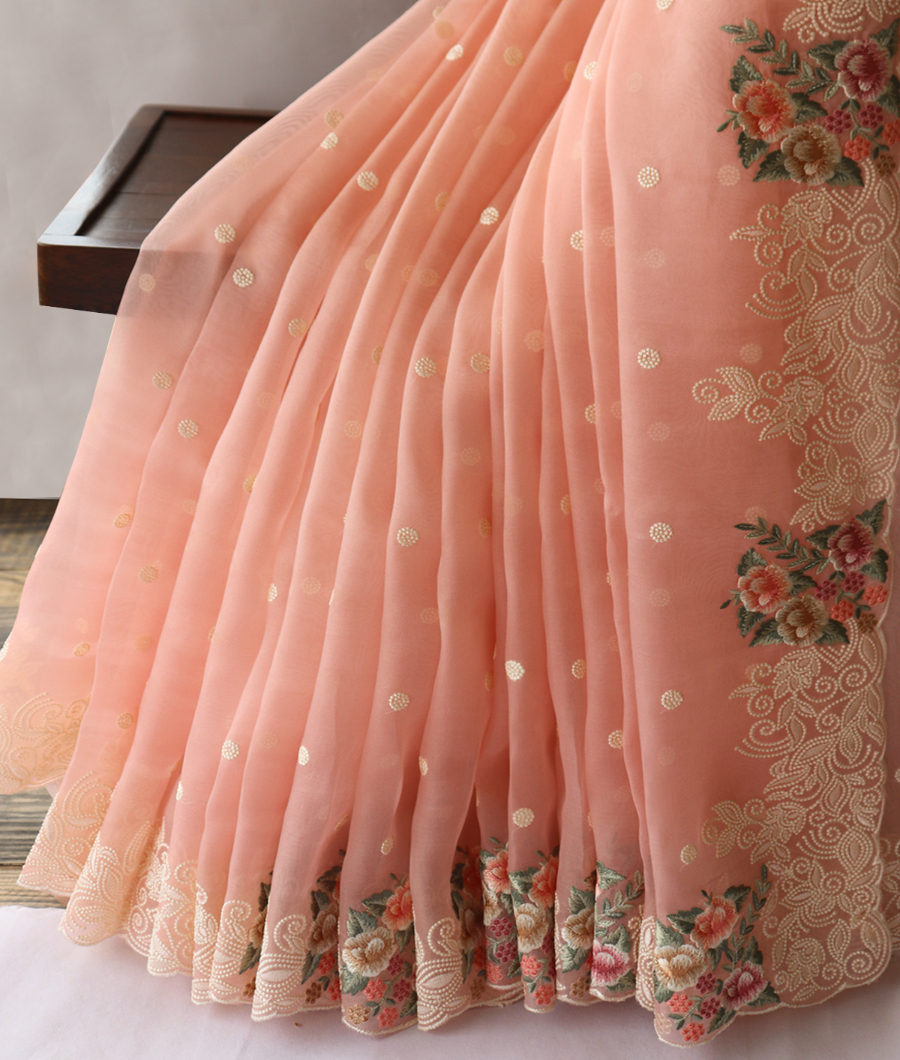 Pink Kora Organza Embroidery Saree T3440843