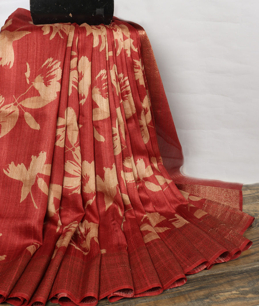Red Printed Banaras Tussar Georgette Saree T343626-image