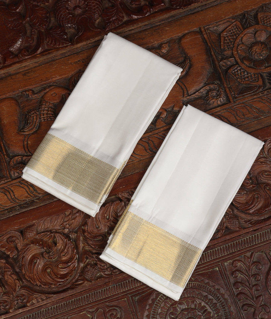 White Handwoven Kanjivaram Silk Dhoti and Vastharam T322979-image