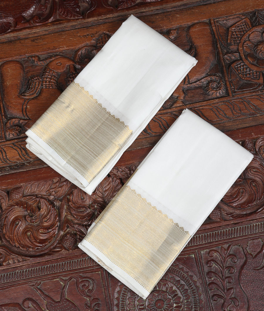 White Handwoven Kanjivaram Silk Dhoti and Vastharam T334815-image