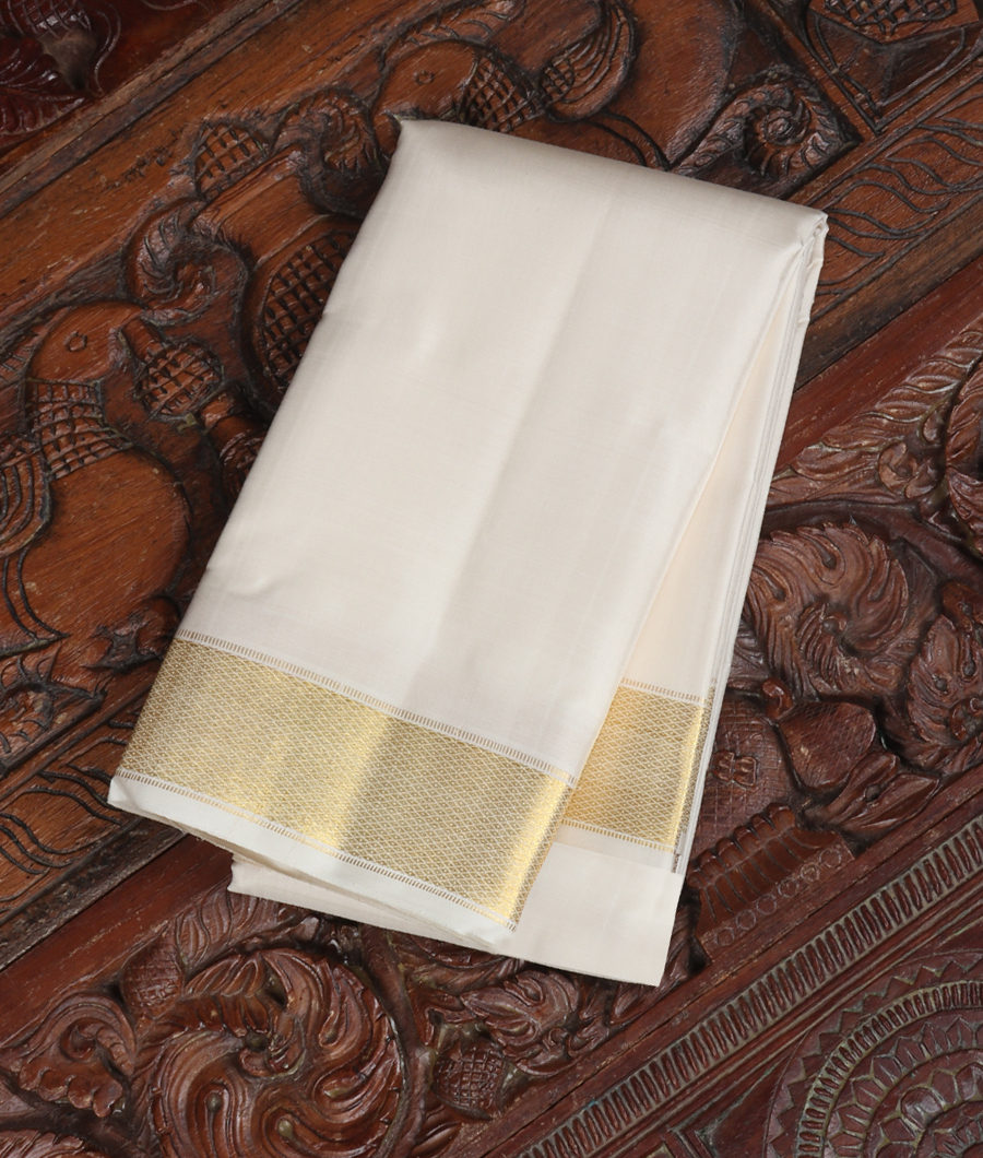 White Handwoven Kanjivaram Silk Dhoti and Vastharam T338307-image