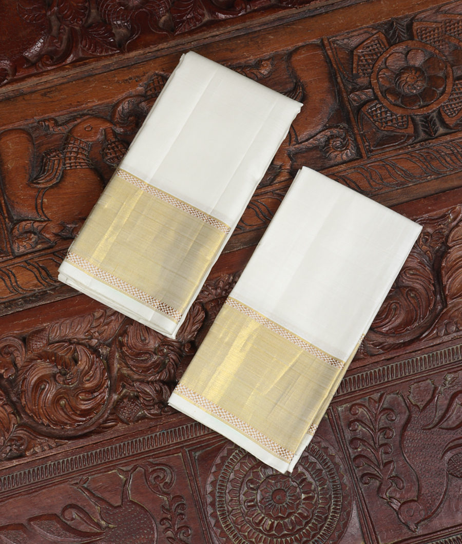 White Handwoven Kanjivaram Silk Dhoti and Vastharam T321518-image