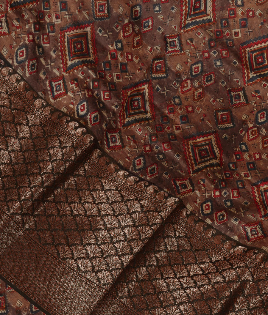 Brown Soft Printed Cotton Saree T343052-image