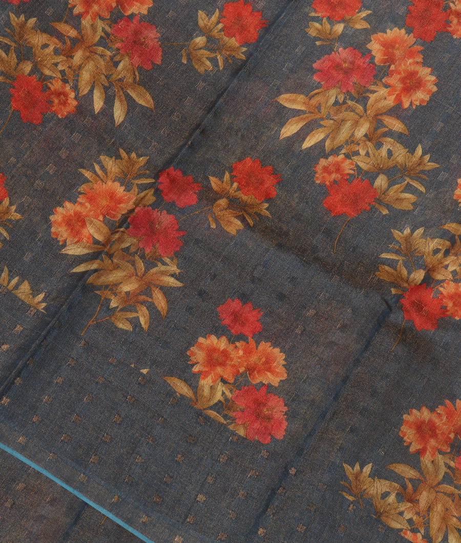 Blue Tussar Printed Saree T346568-image