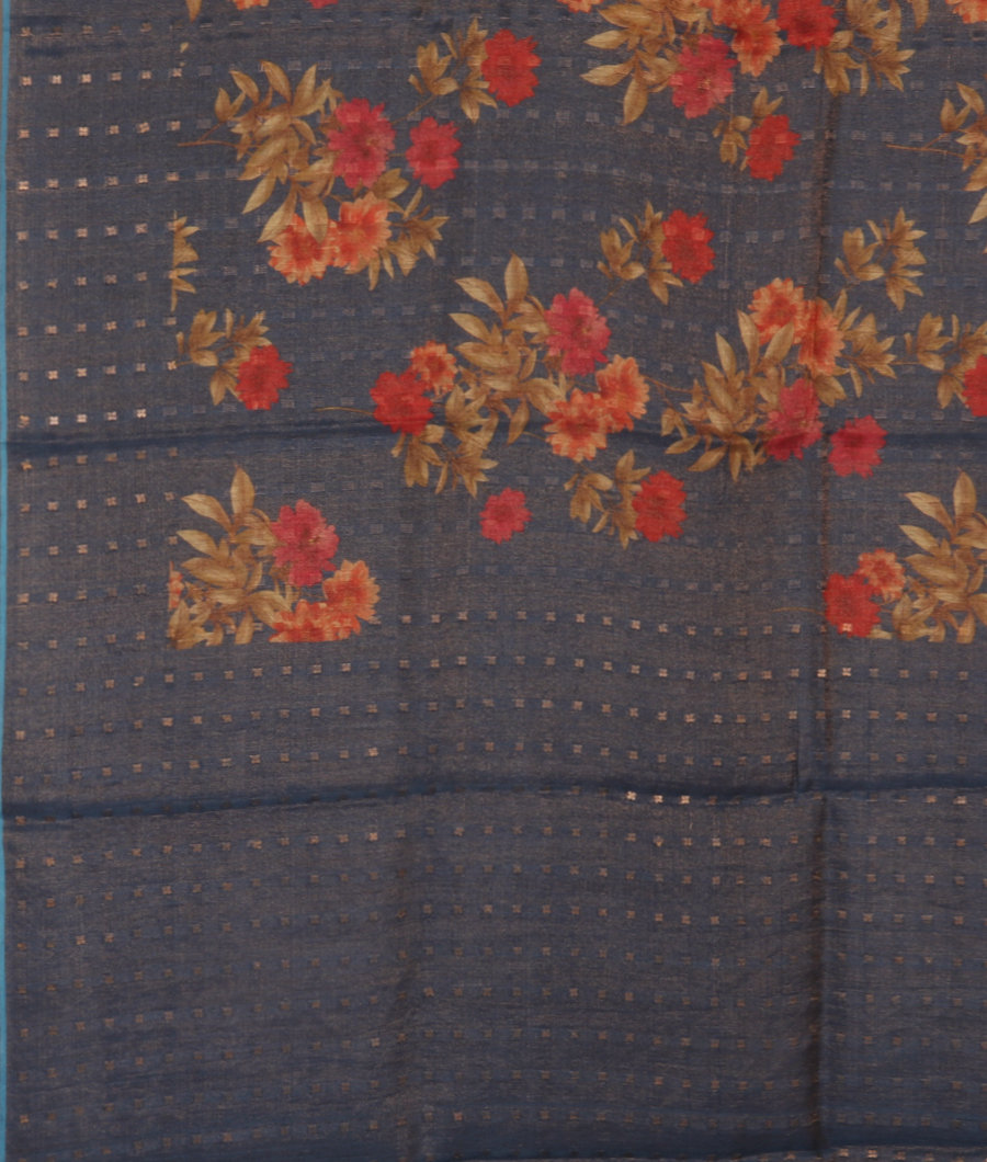 Blue Tussar Printed Saree T3465684