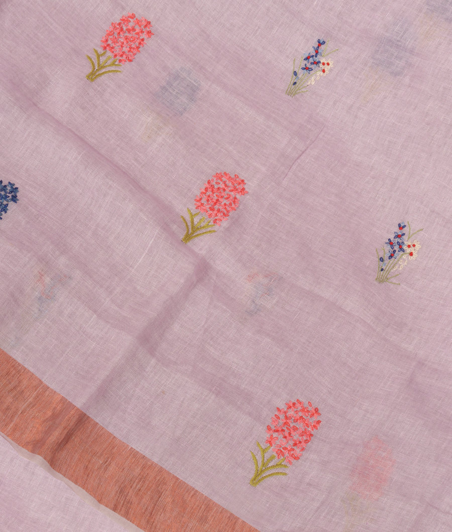 Lavender Linen Embroidery Saree T343959-image