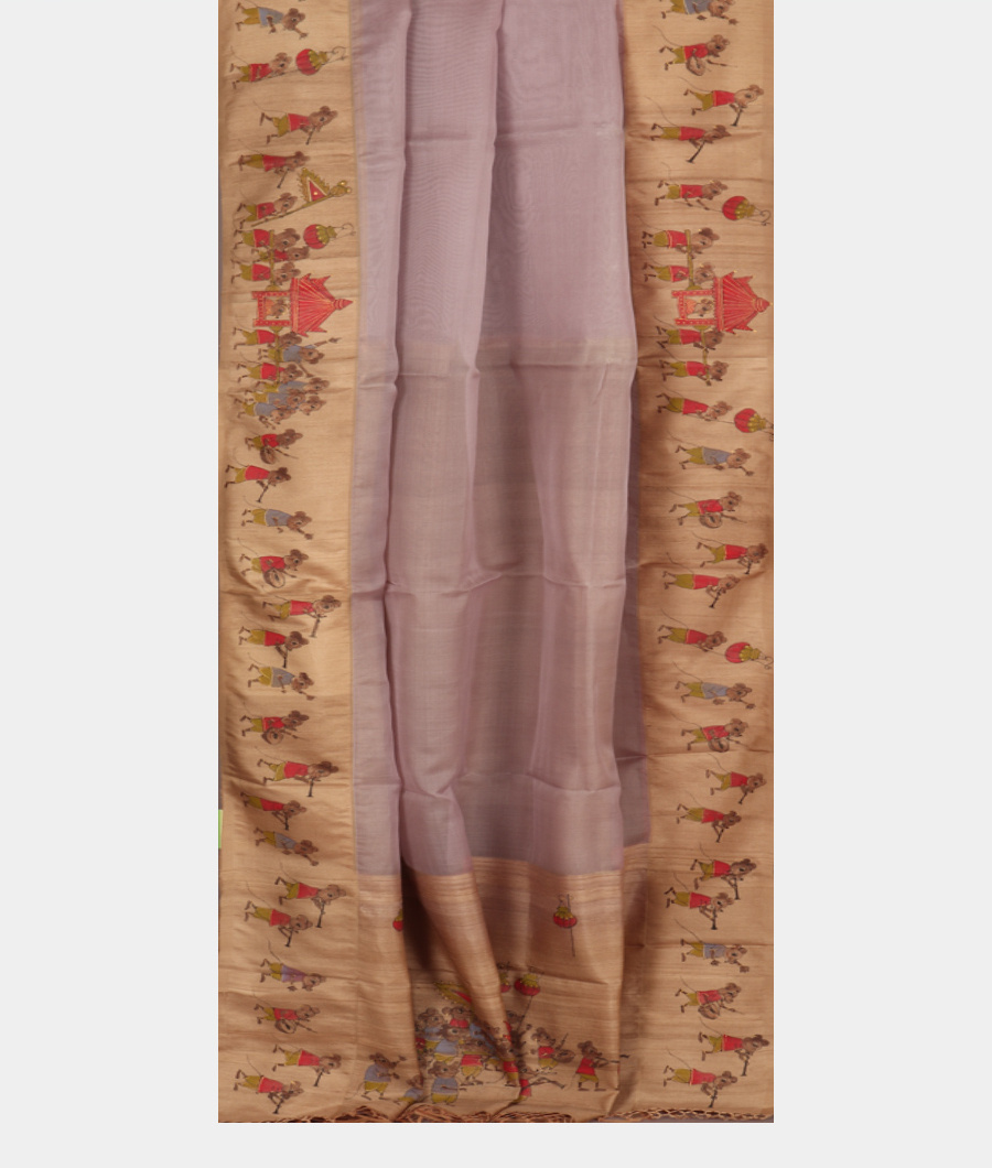 Light Lavender Kora Organza Hand Painted Saree NJ128342