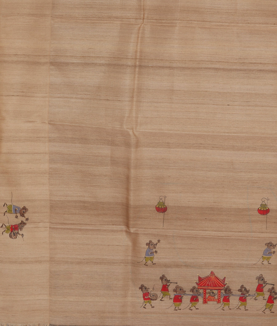 Light Lavender Kora Organza Hand Painted Saree NJ128343