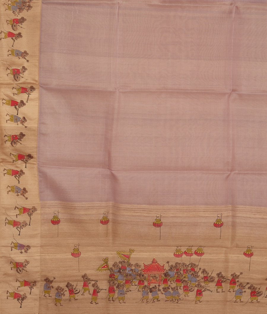 Light Lavender Kora Organza Hand Painted Saree NJ128344