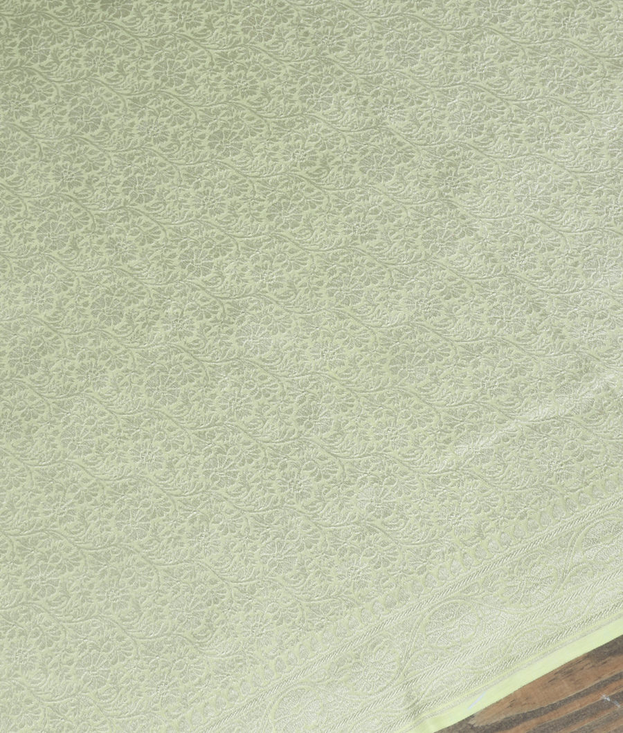 Yellowish Green Printed Banaras Georgette Silk Saree  T3443973