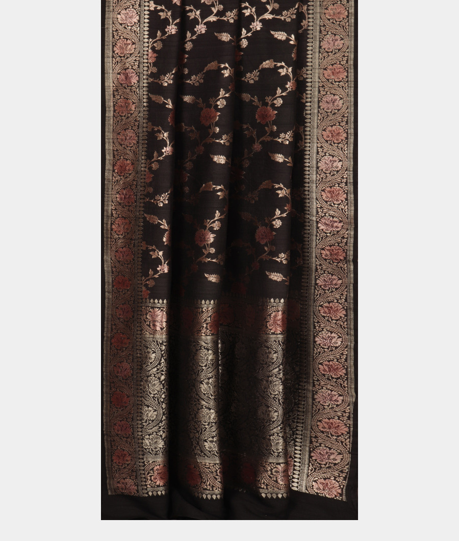 Black Tussar Georgette Saree T3466822