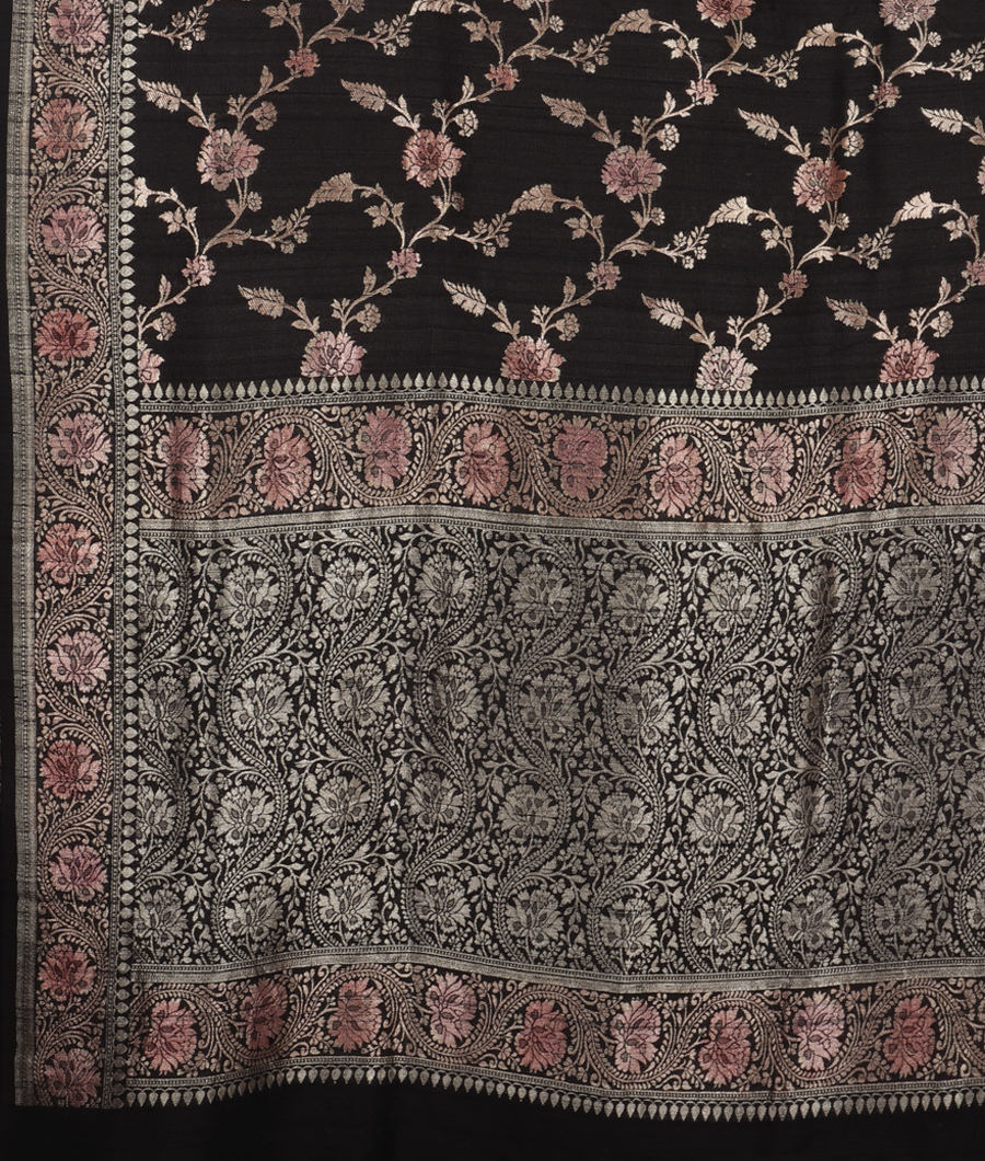 Black Tussar Georgette Saree T3466824