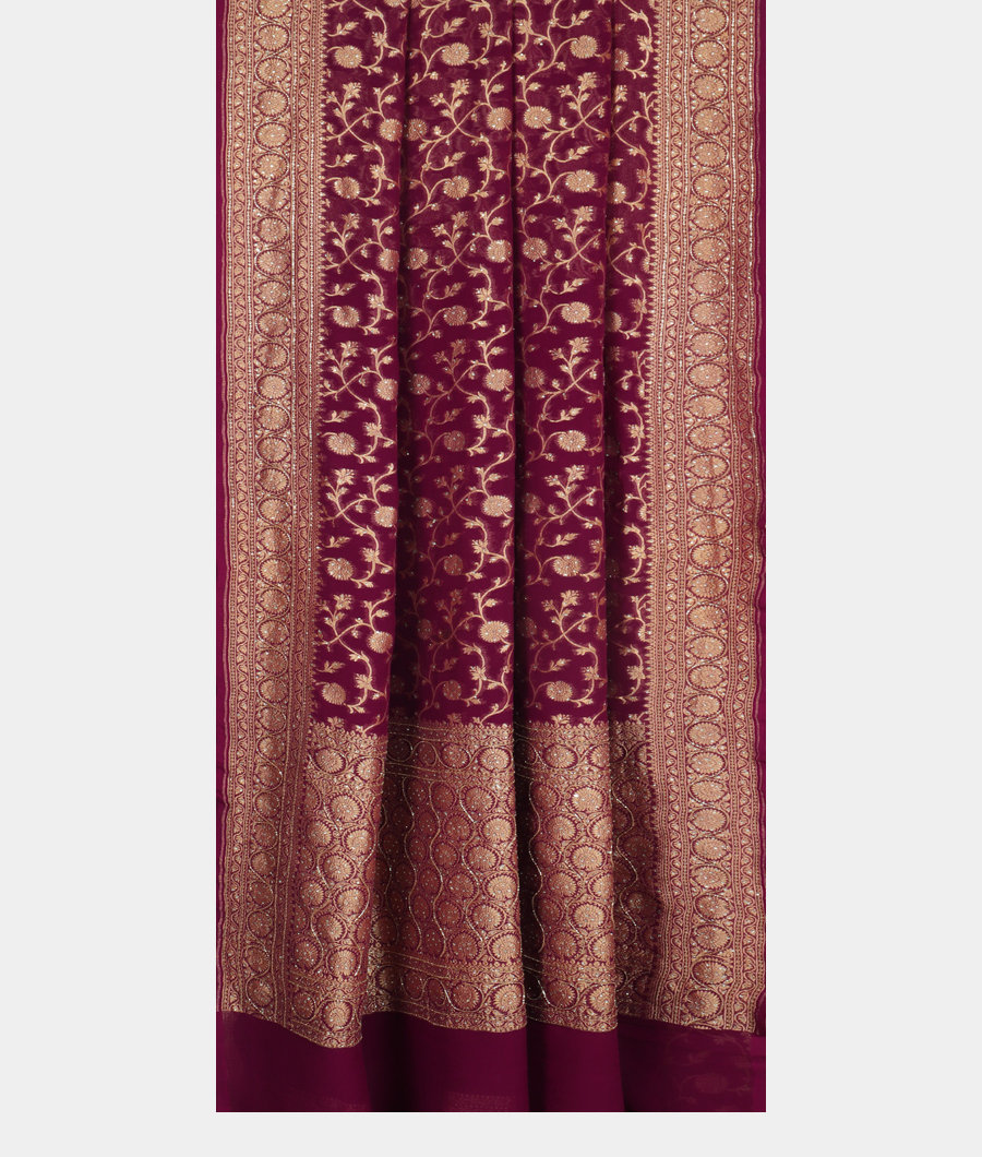 Purple Banaras Georgette Silk Saree T2677652