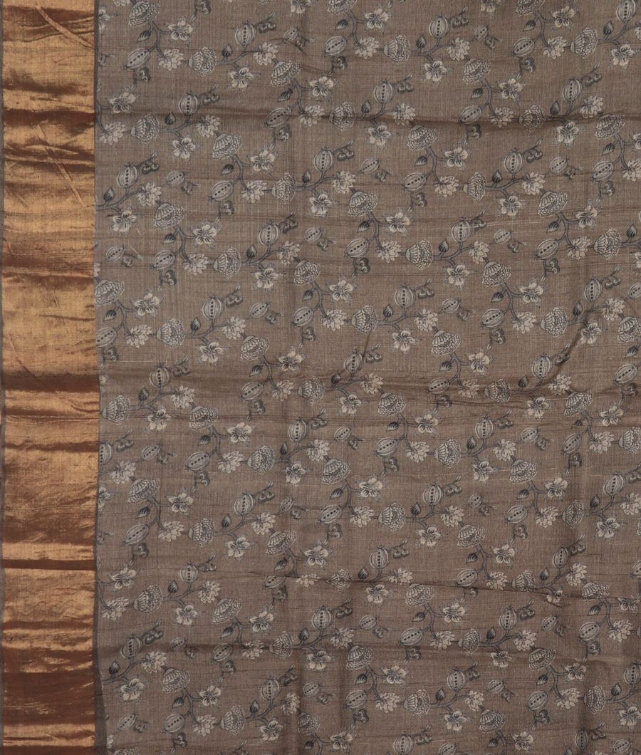 Grey Tussar Printed Saree T3415713