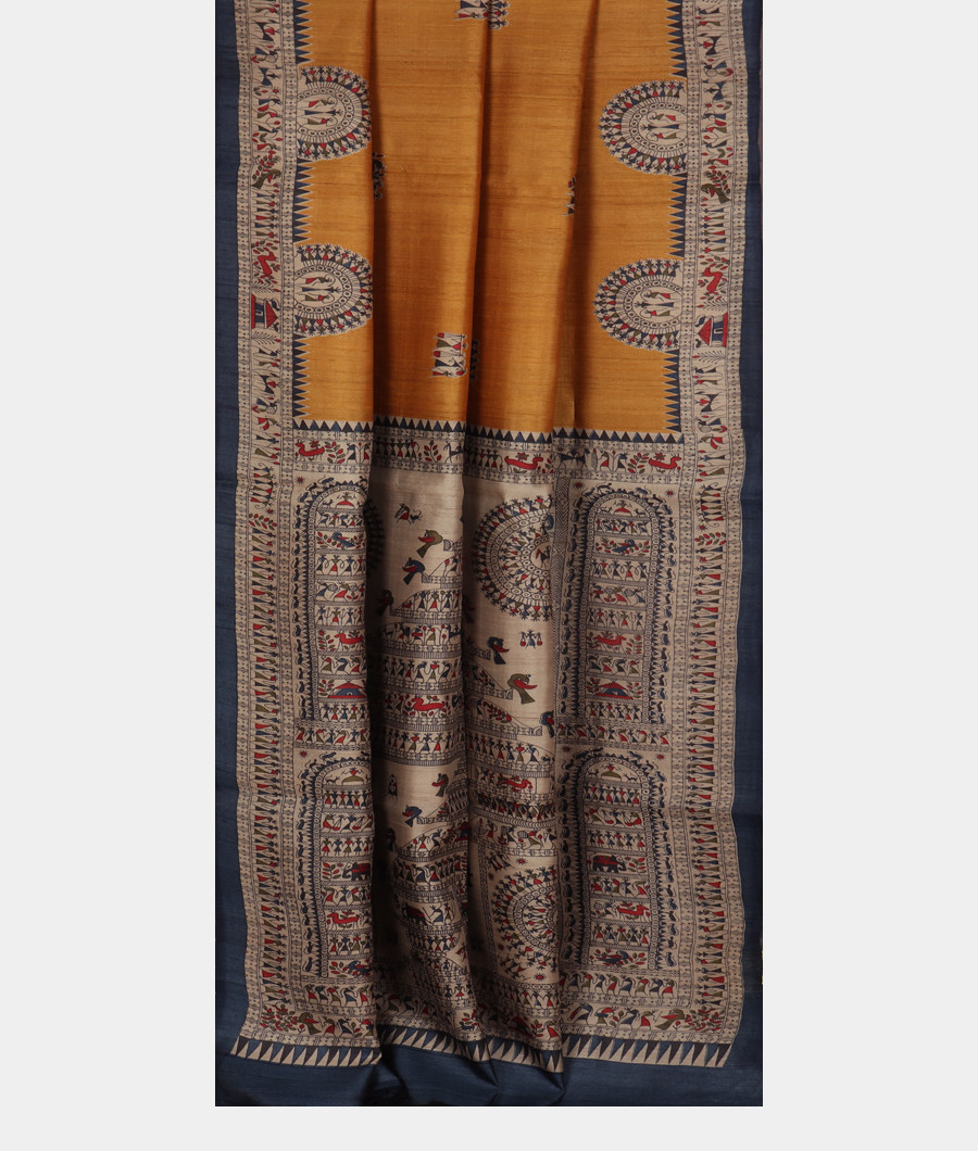 Yellow Tussar Printed Saree T3369892