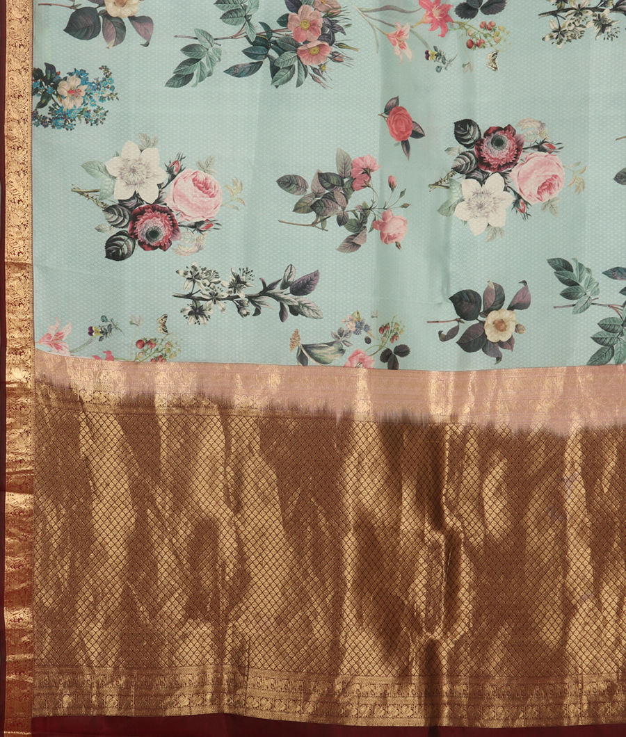 Blue Printed Soft Silk Saree T3448274