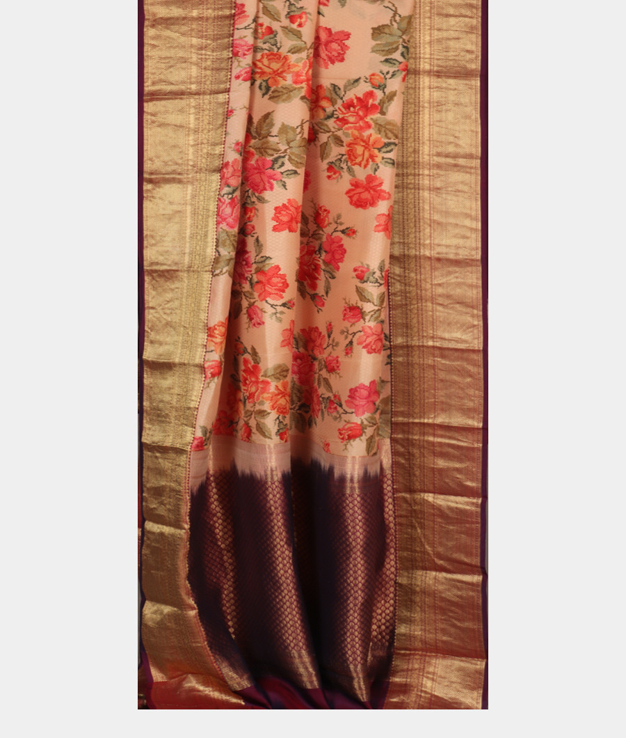 Light Peach Printed Soft Silk Saree T3448192