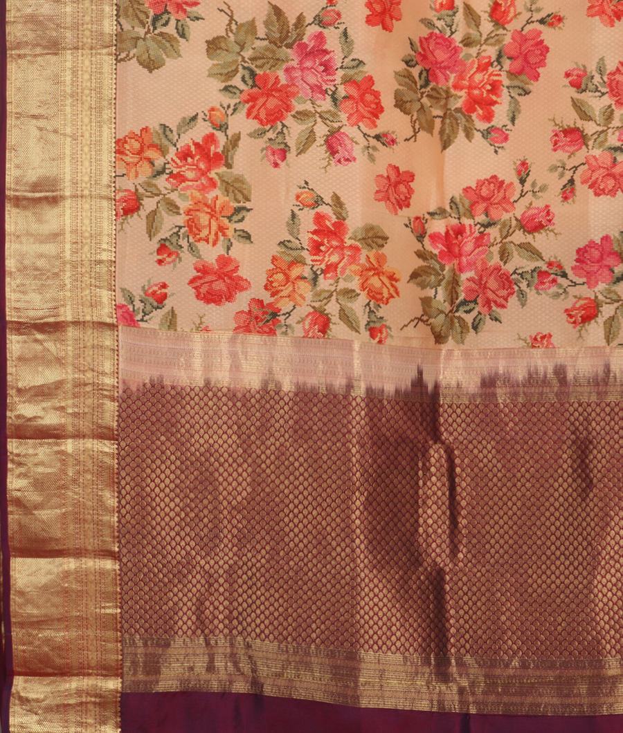 Light Peach Printed Soft Silk Saree T3448194