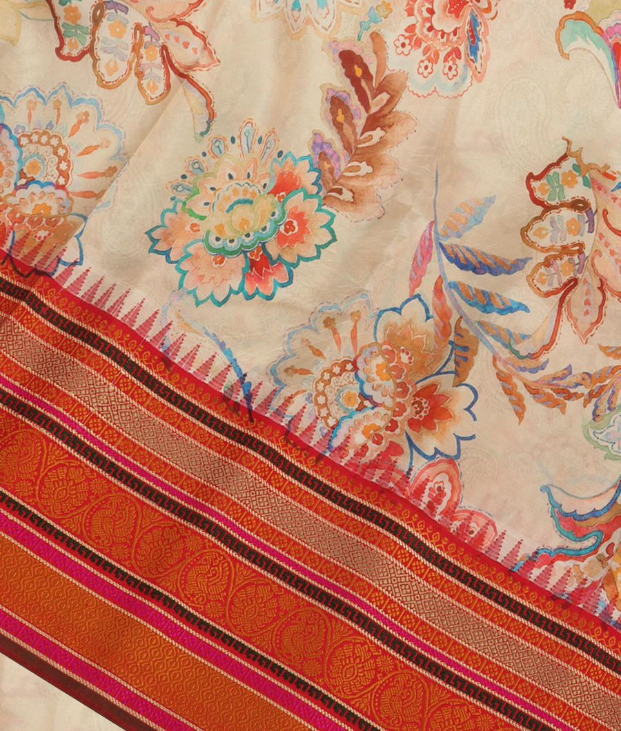 Off-White Printed Soft Silk Saree T344862-image