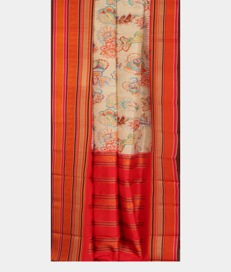 Off-White Printed Soft Silk Saree T3448622