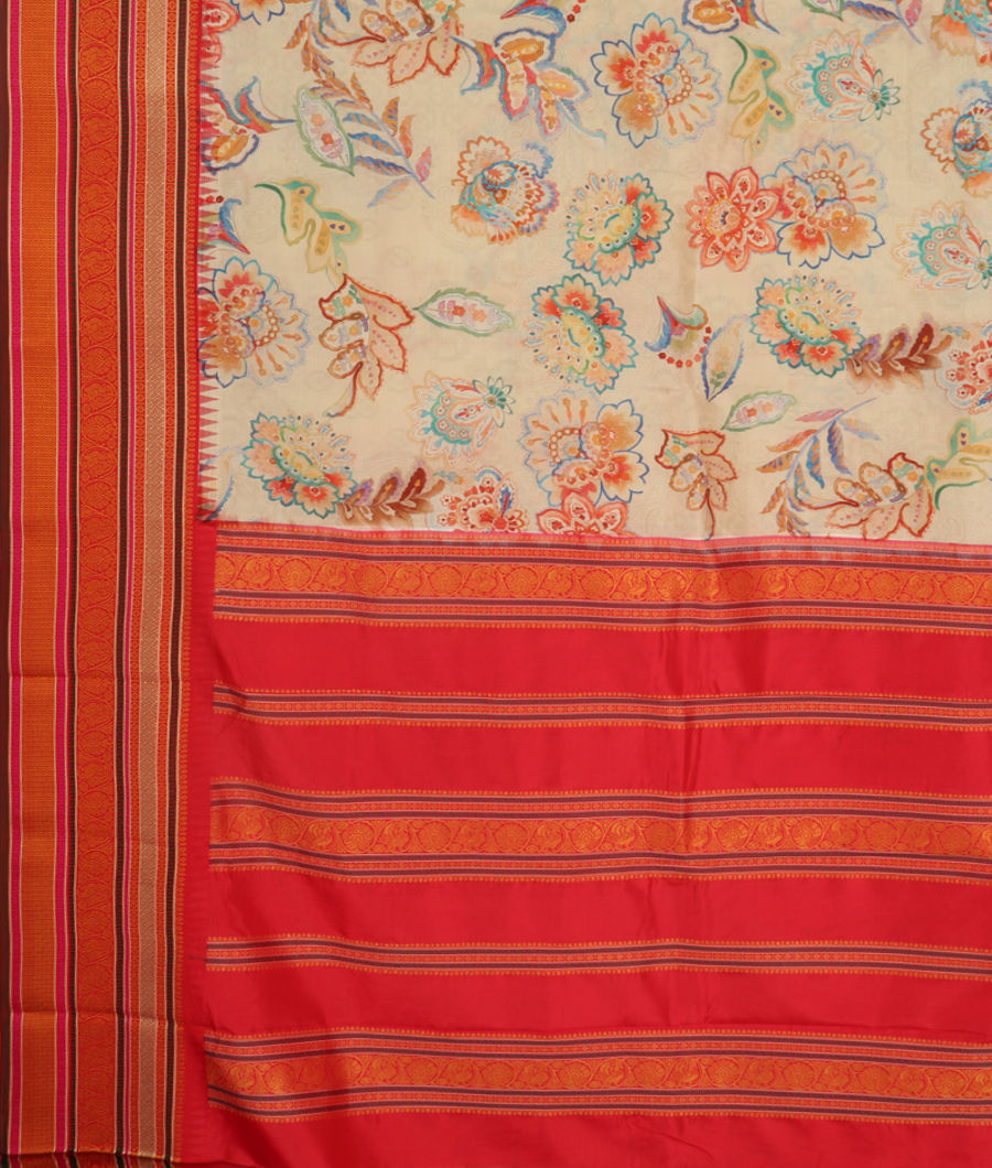 Off-White Printed Soft Silk Saree T3448624