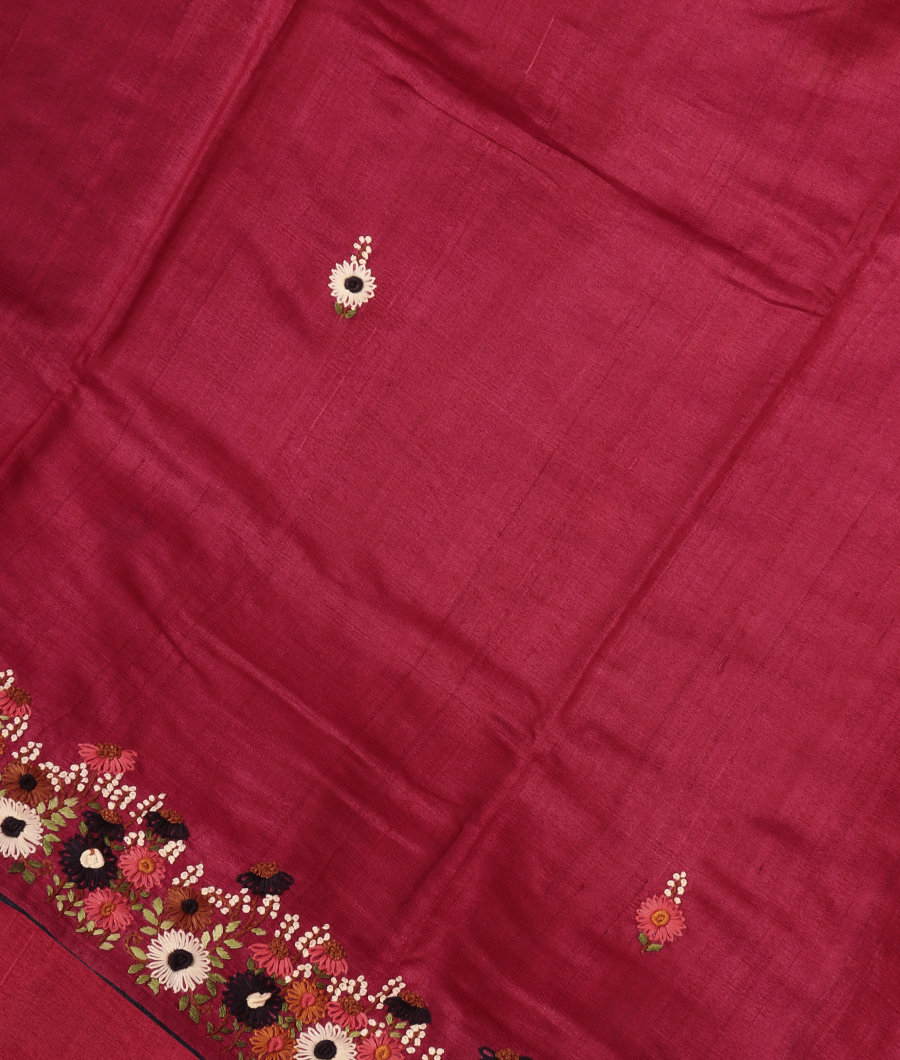 Reddish Pink Tussar Embroidery Saree T344353-image