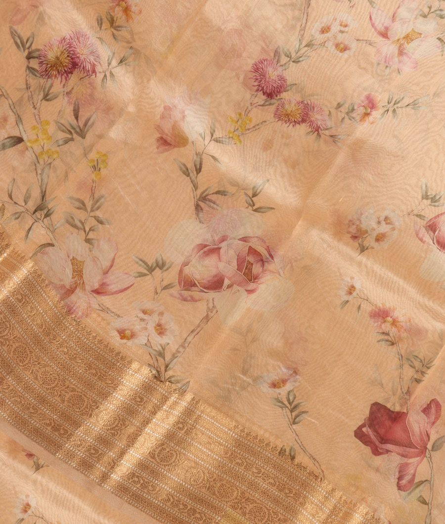 Peach Kora Organza Printed Saree T342941-image