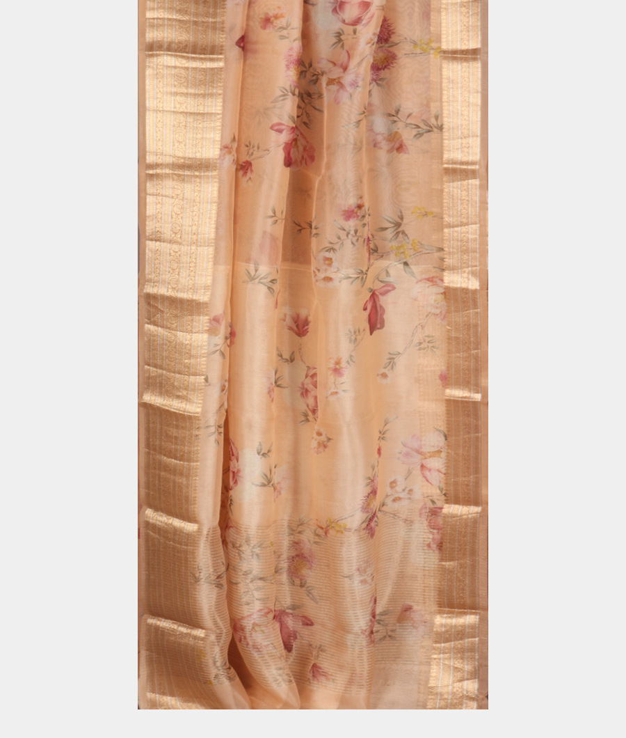 Peach Kora Organza Printed Saree T3429412