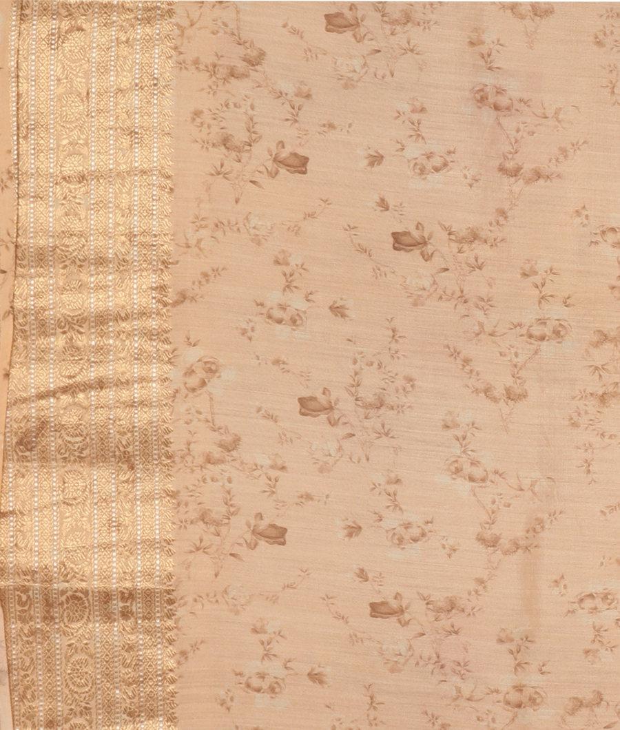 Peach Kora Organza Printed Saree T3429413