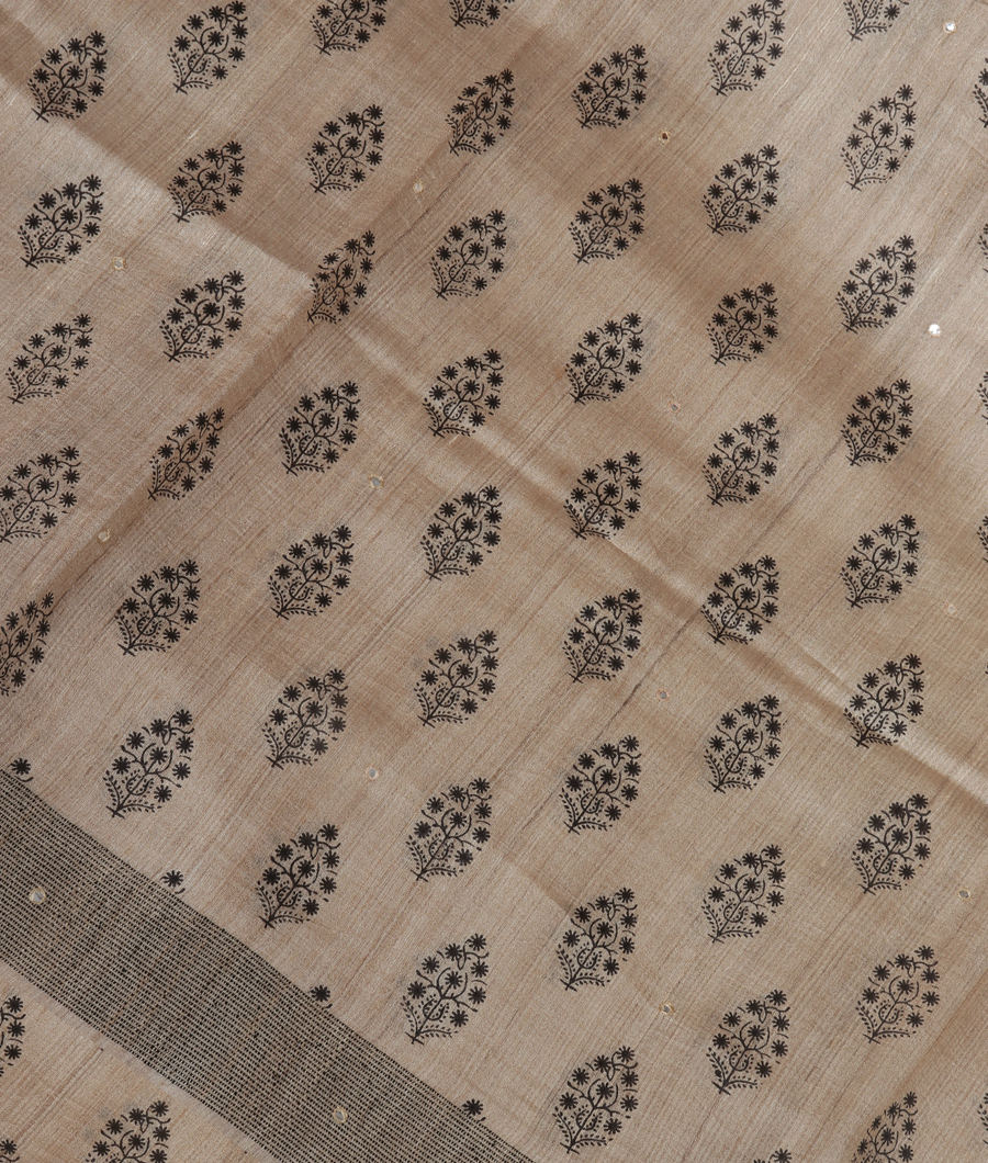 Beige Tussar Printed Saree T344221-image