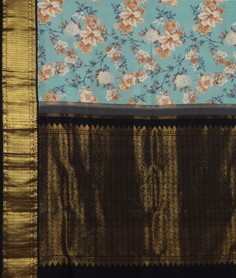 Blue Printed Kanjivaram Silk Saree T3069804