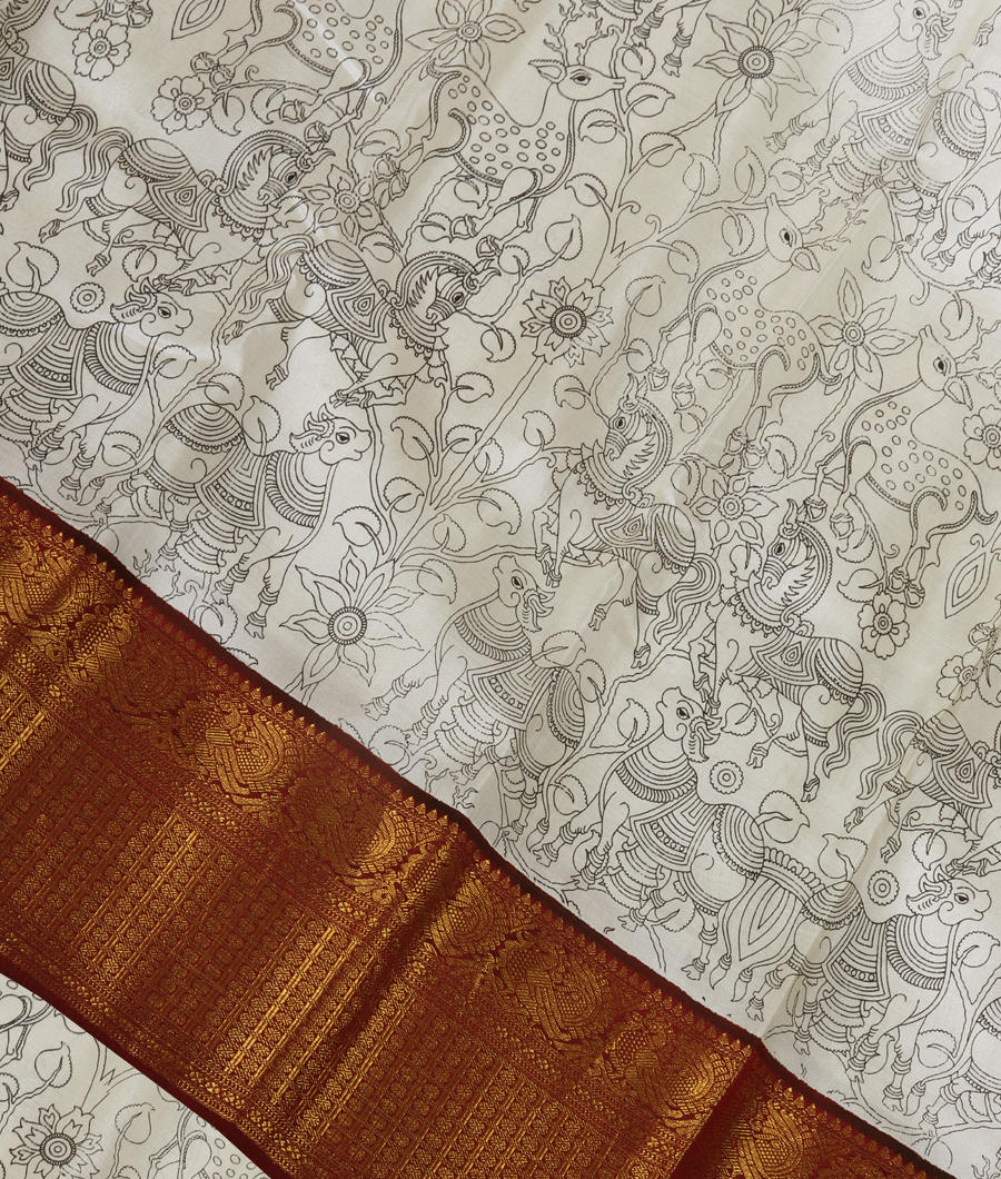 Off-White Printed Kanjivaram Silk Saree T335408-image