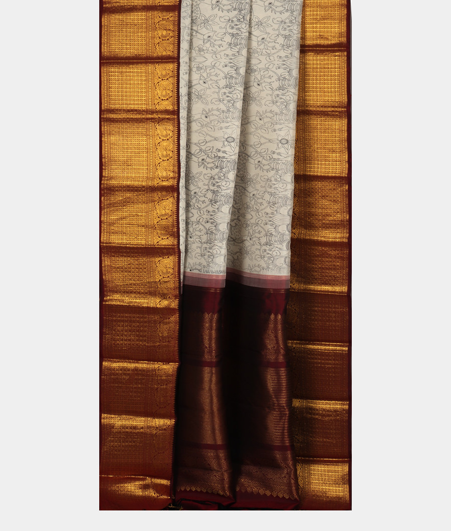 Off-White Printed Kanjivaram Silk Saree T3354082