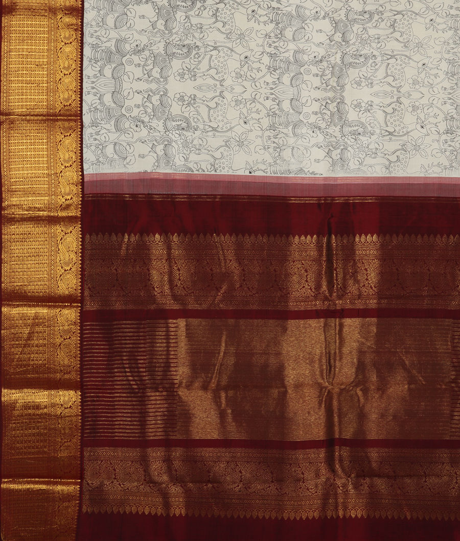 Off-White Printed Kanjivaram Silk Saree T3354084