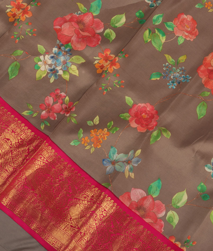 Grey Printed Kanjivaram Silk Saree T297025-image