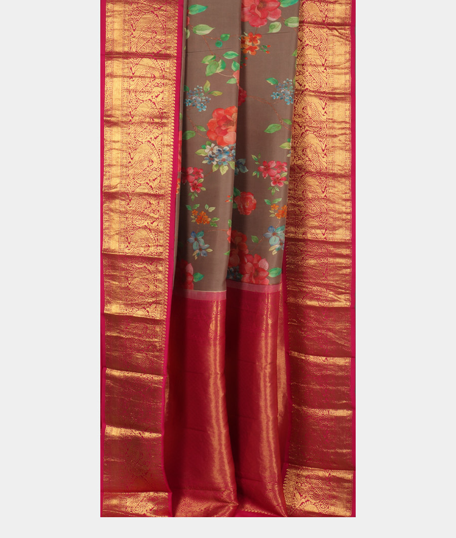 Grey Printed Kanjivaram Silk Saree T2970252